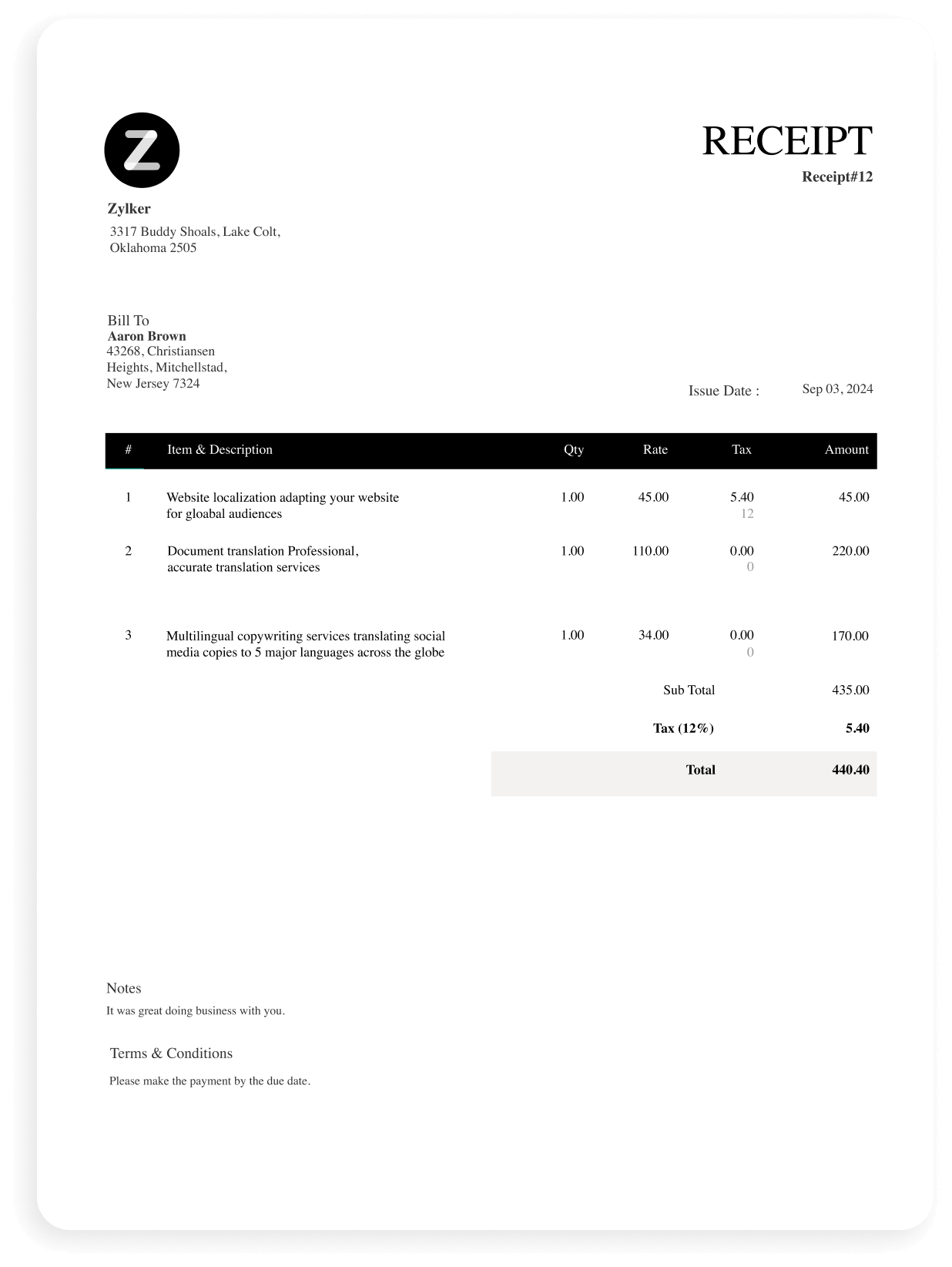 sample invoice format | Zoho Invoice