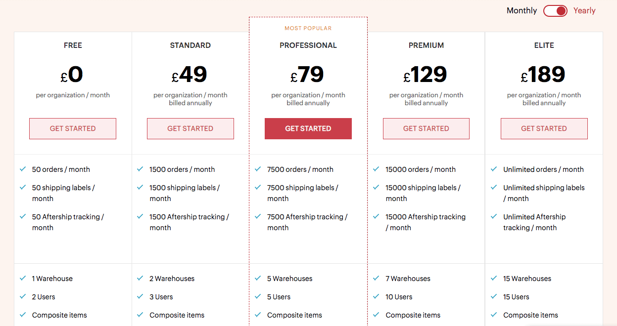 Zoho Inventory Pricing page