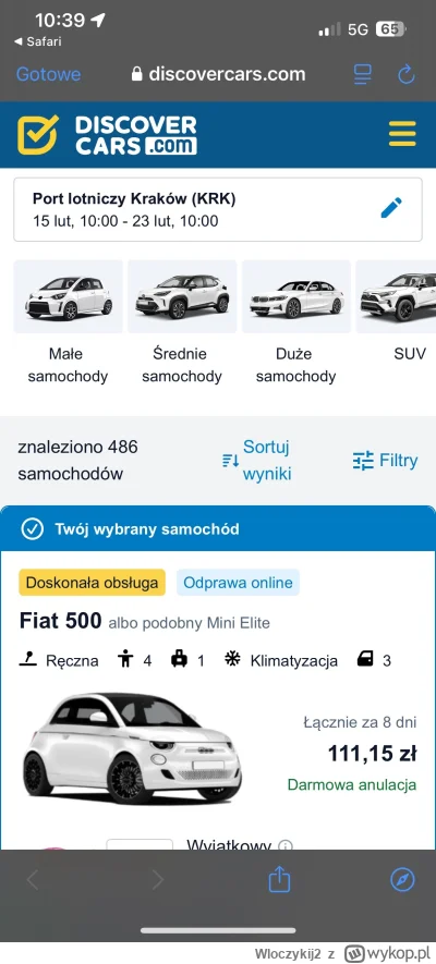 Wloczykij2 - Cześć, 
Chce wynająć auto w Krakowie na 8 dni i jakieś bardzo niskie cen...