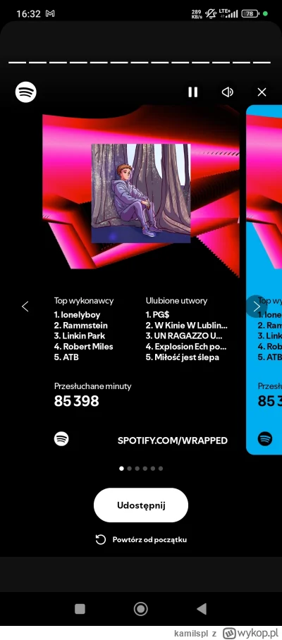 kamilspl - #spotify 
Mój gust muzyczny jest uszkodzony ( ͡° ʖ̯ ͡°) za rok postaram si...