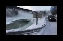 Rzadkie zjawisko lodowego tsunami na rzece w Norwegii