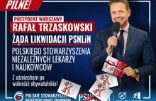 Trzaskowski żąda likwidacji Polskiego Stowarzyszenia Niezależnych Lekarzy