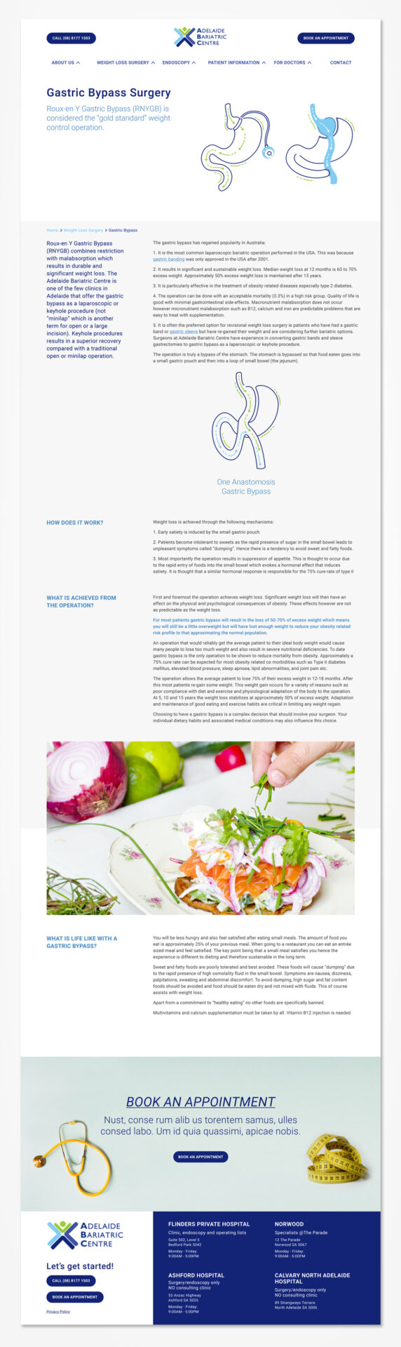 Adelaide Bariatric Centre website redesign, website wireframe and high fidelity prototype.