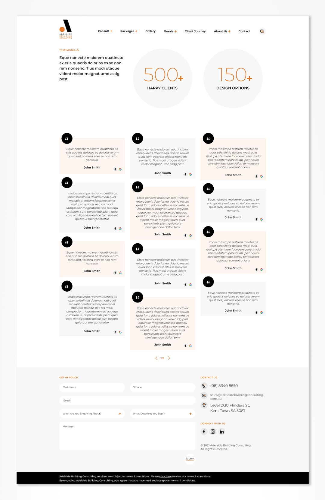 ADELAIDE BUILDING CONSULTING website redesign, website wireframe and high fidelity prototype.