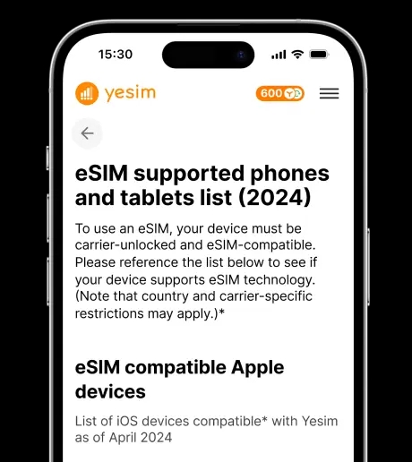 eSIM application from Yesim screen 1