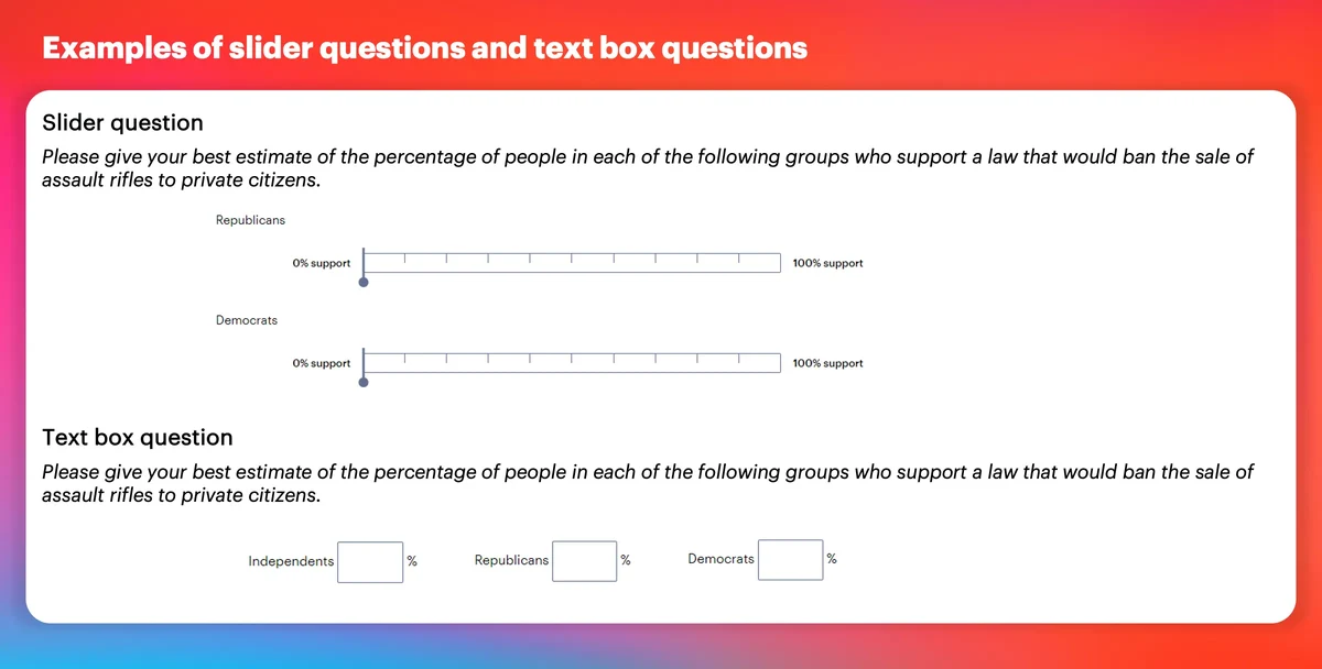 Examples of slider and textbox questions