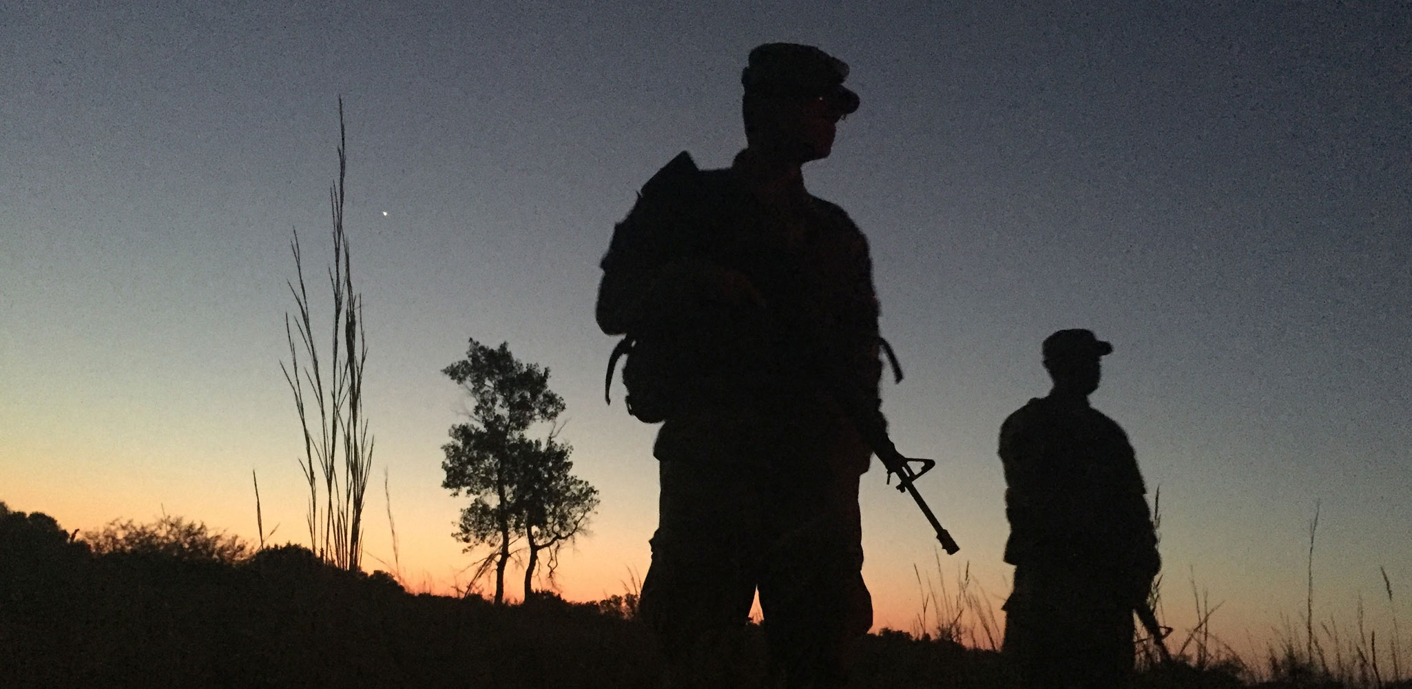 ROTC cadets in evening's shadow